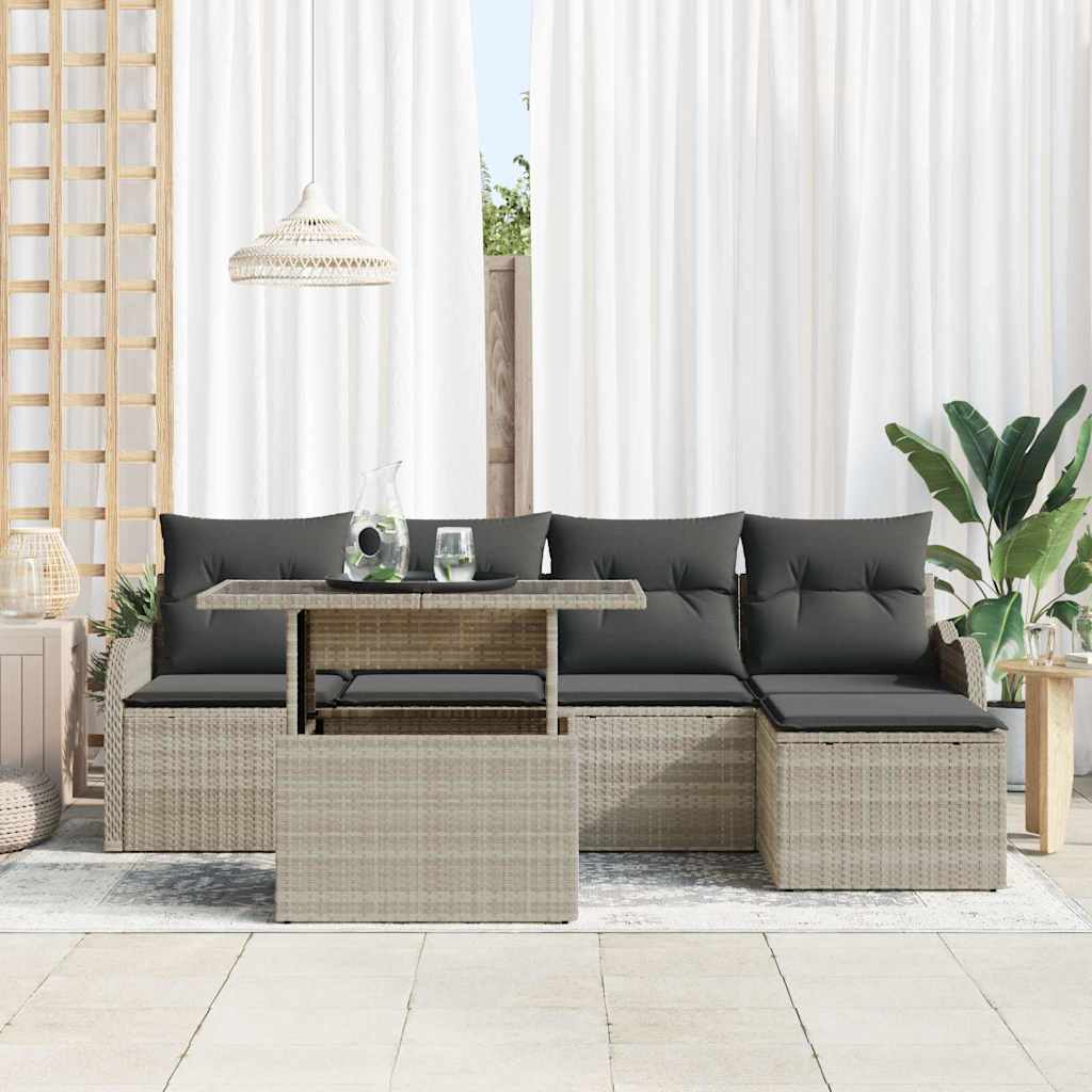 Ensemble de sièges d'extérieur 6 pcs Gris clair Poly rotin