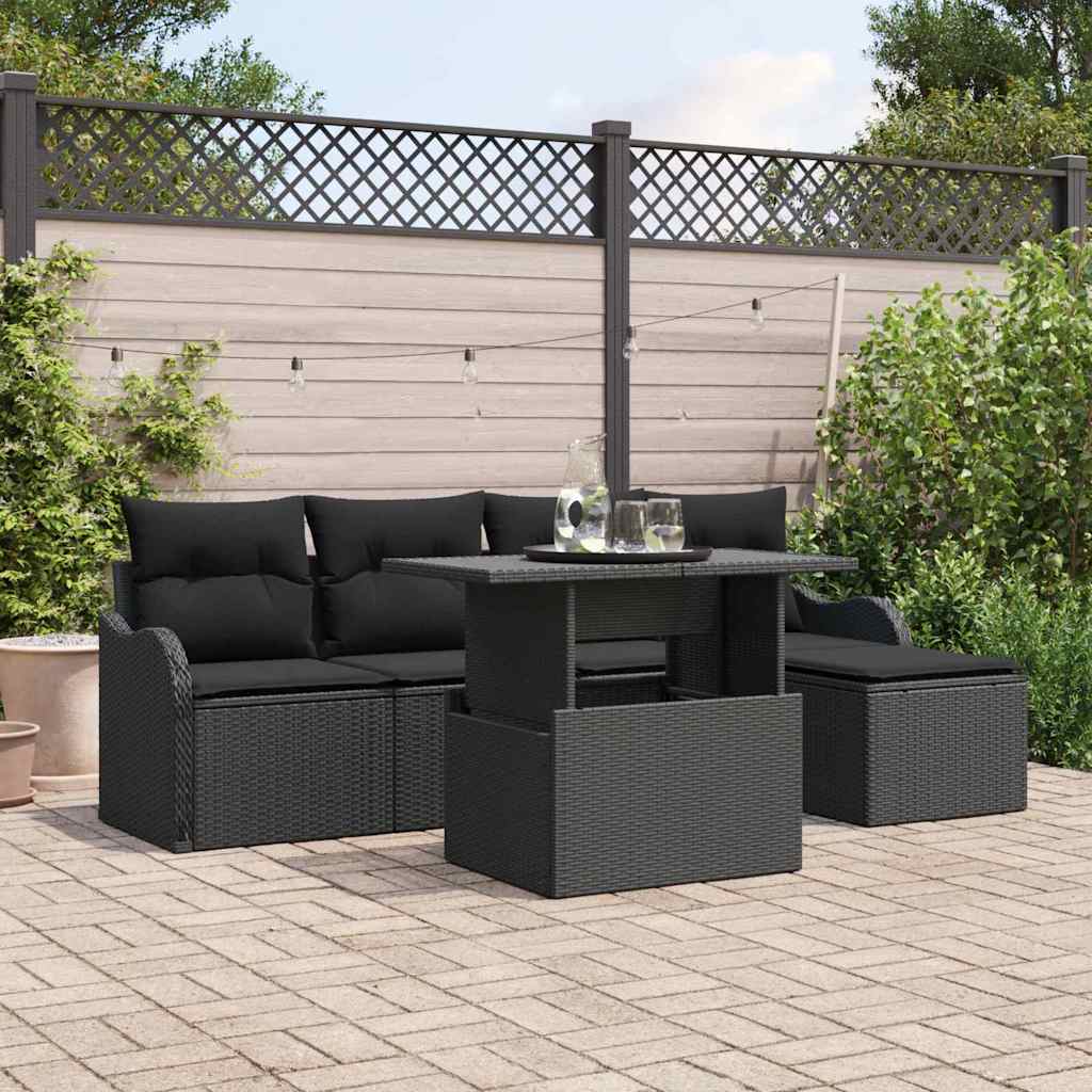 Ensemble de sièges d'extérieur 6 pcs Noir Poly rotin
