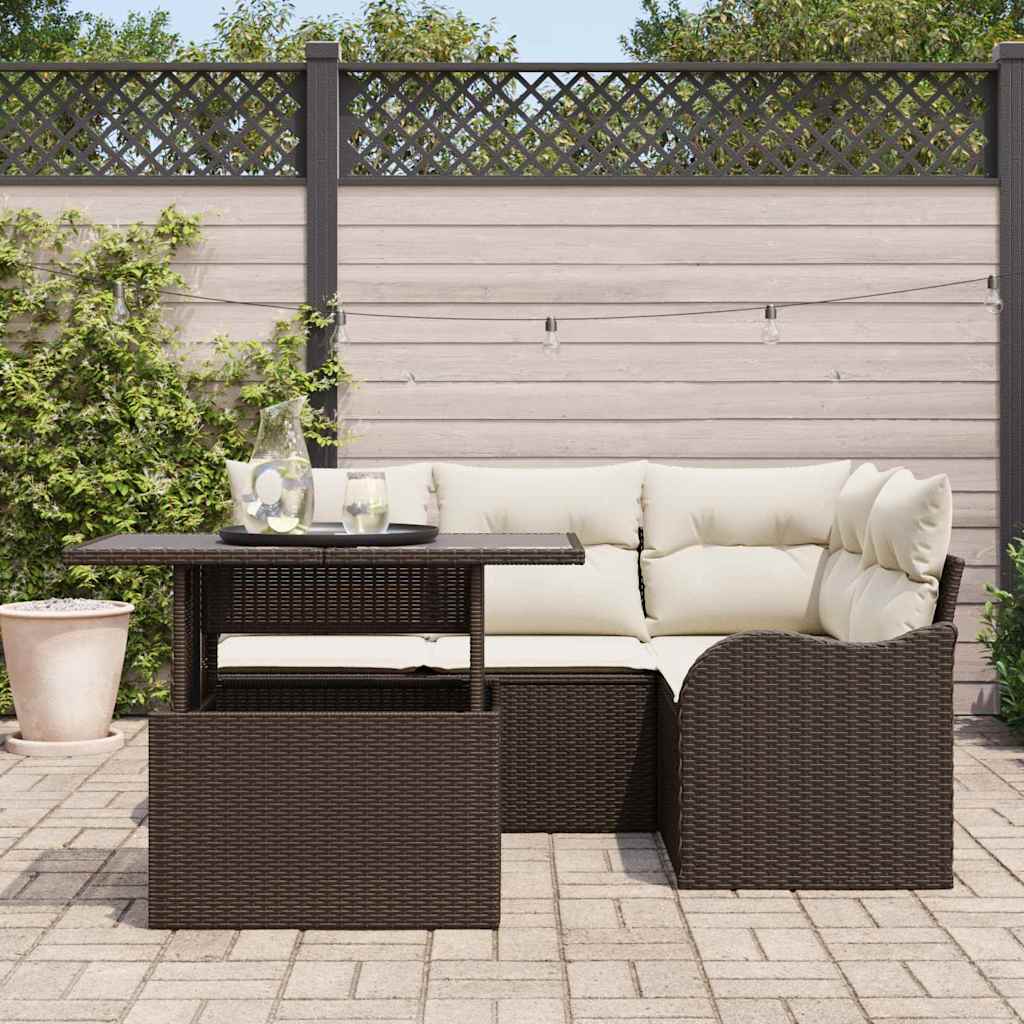 Ensemble de repas extérieur 5 pcs Marron Poly rotin