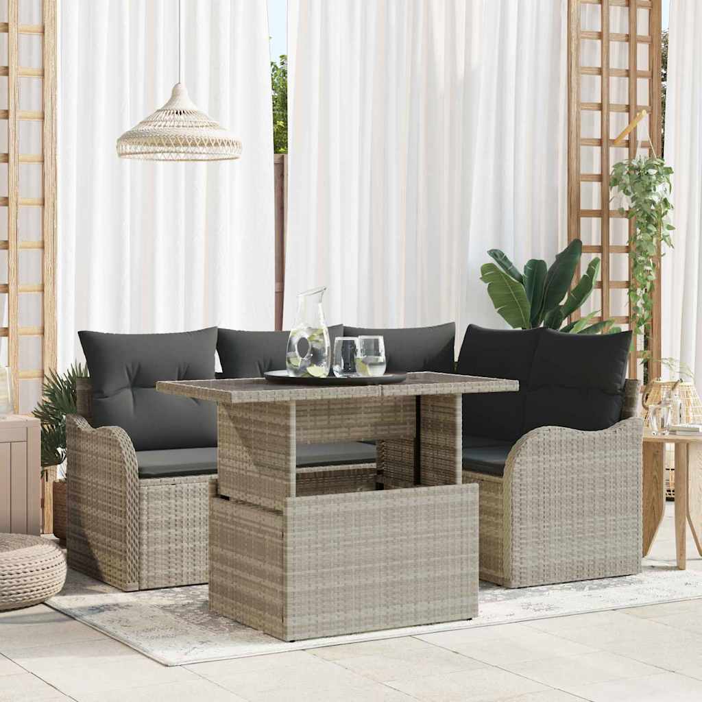 Ensemble de repas extérieur 5 pcs Gris clair Poly rotin