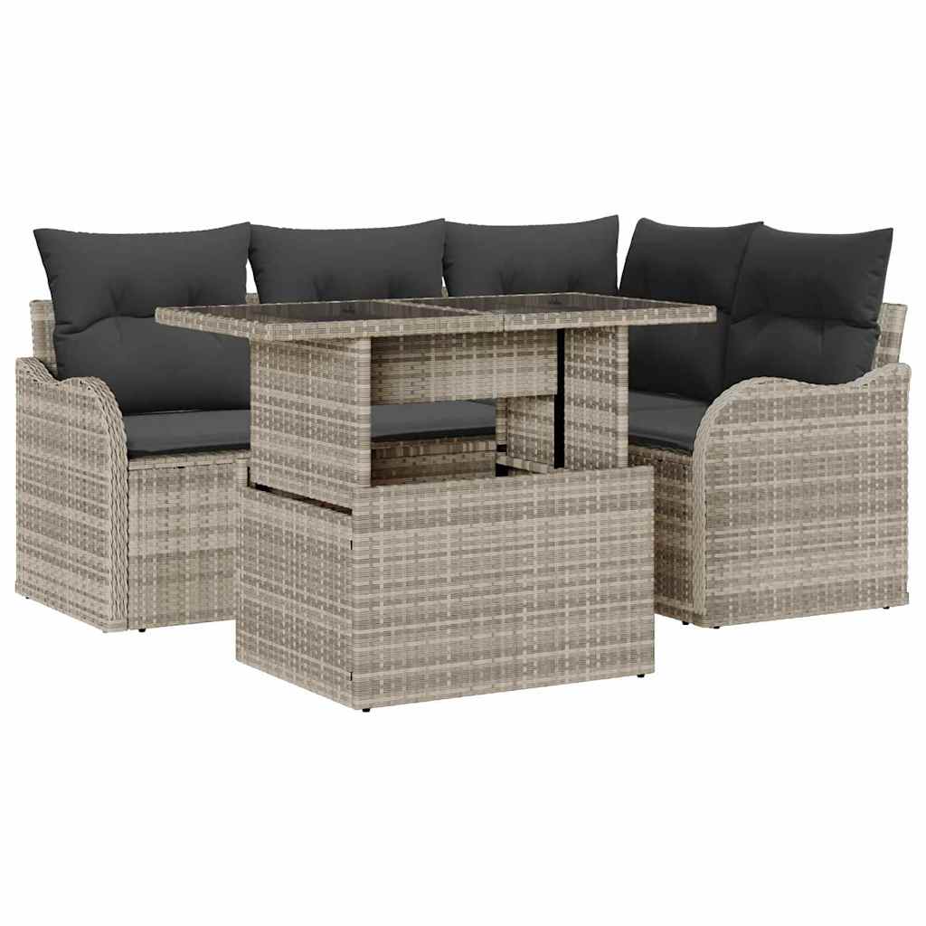 Ensemble de repas extérieur 5 pcs Gris clair Poly rotin