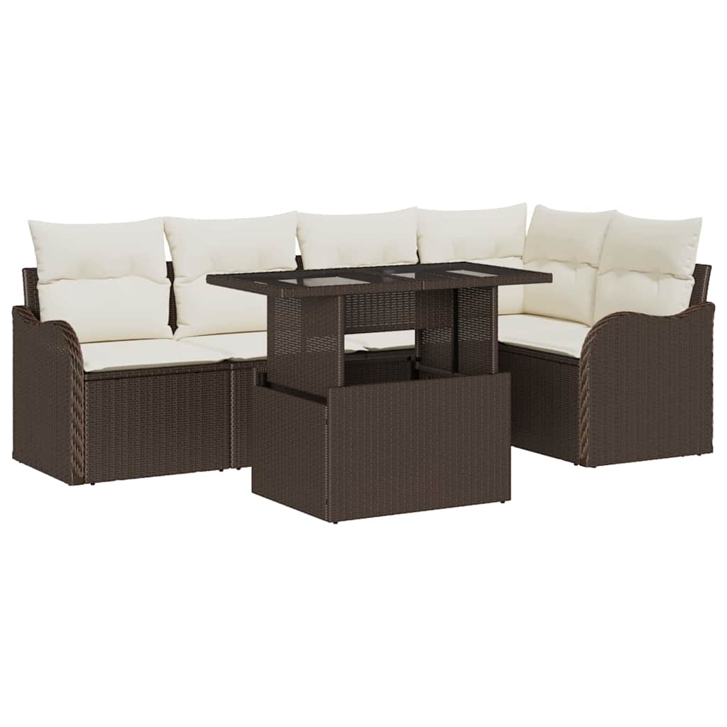 Ensemble de salle à manger avec coussin 6 pcs Marron Poly rotin