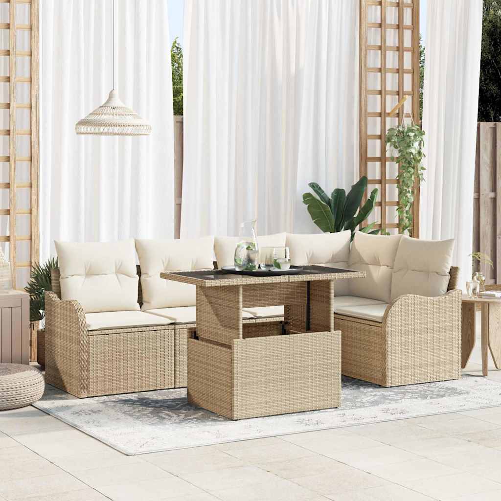 Ensemble de salle à manger avec coussin 6 pcs Beige Poly rotin