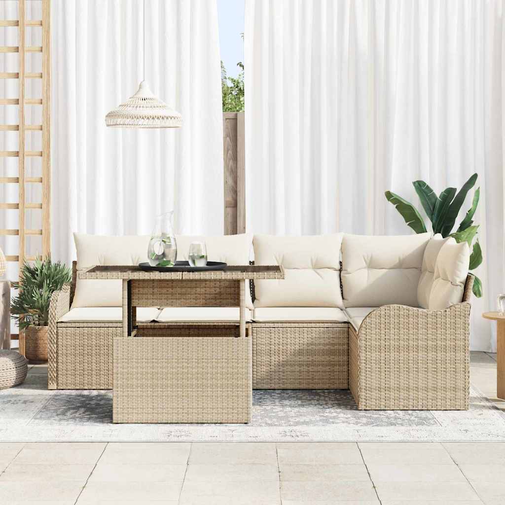 Ensemble de salle à manger avec coussin 6 pcs Beige Poly rotin