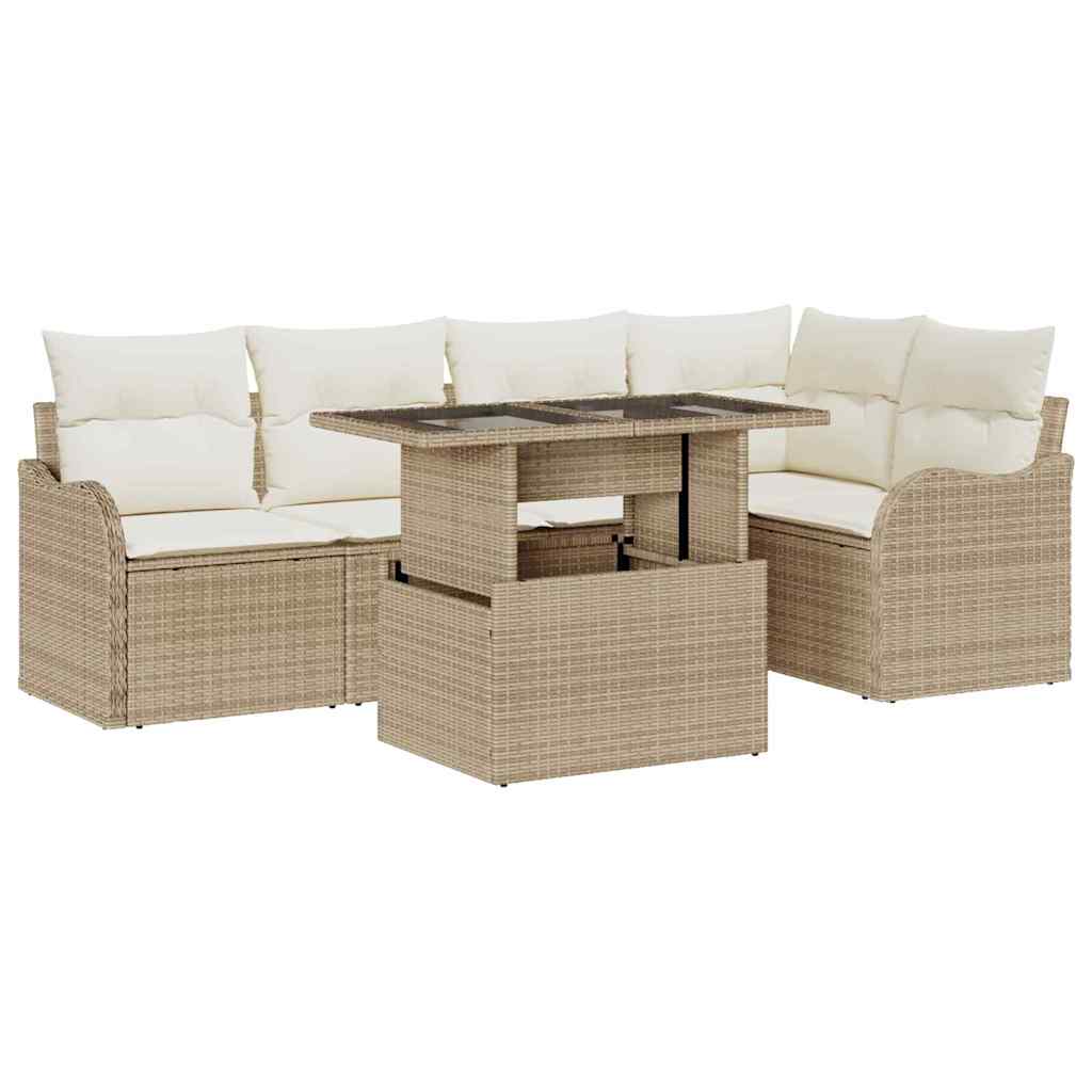 Ensemble de salle à manger avec coussin 6 pcs Beige Poly rotin