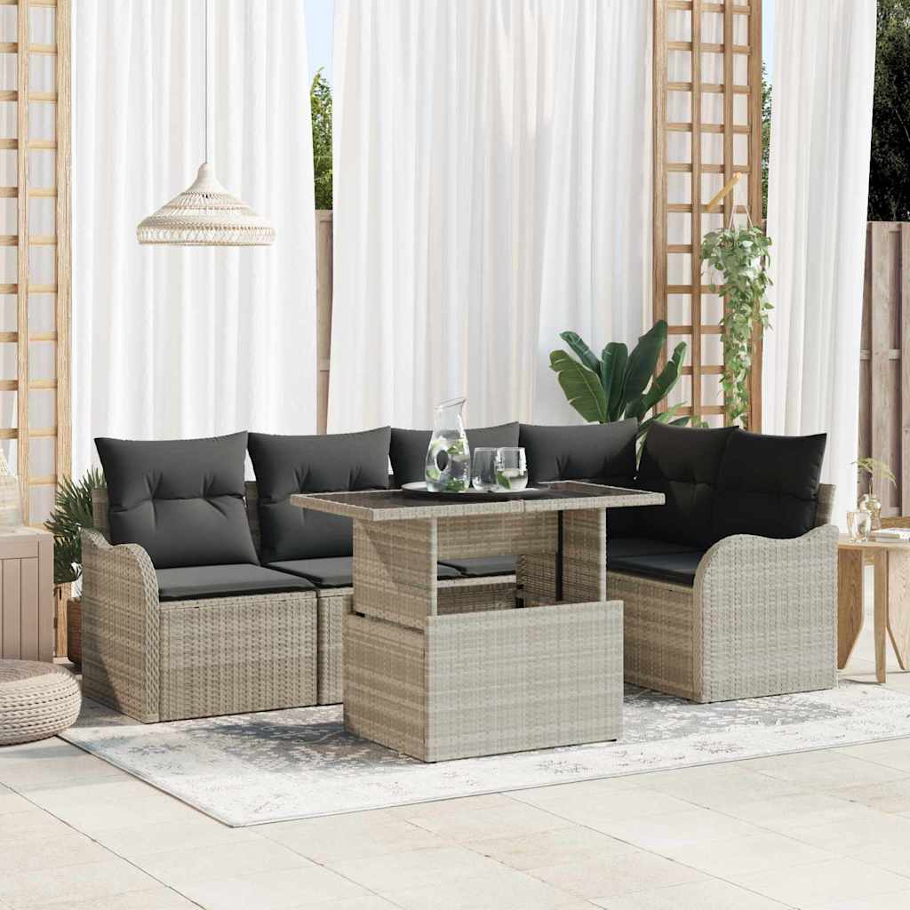 Ensemble de salle à manger 6 pcs Gris clair Poly rotin