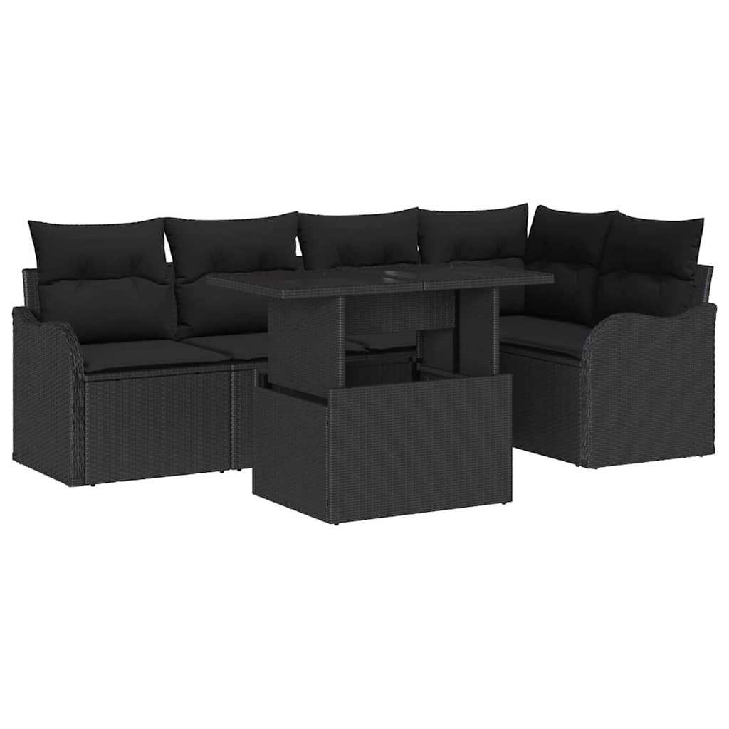 Ensemble de salle à manger avec coussin 6 pcs Noir Poly rotin