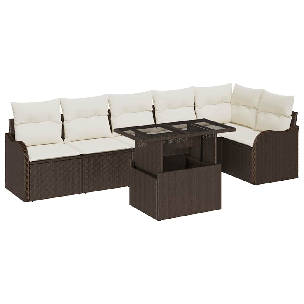 Ensemble de Canapés avec coussin 7 pcs Marron Poly rotin