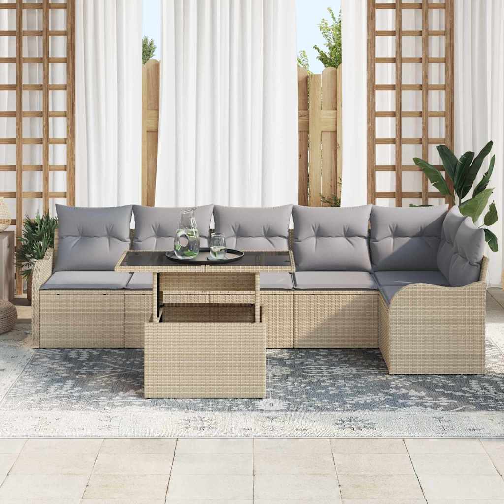 Ensemble de Canapés avec coussin 7 pcs Beige Poly rotin