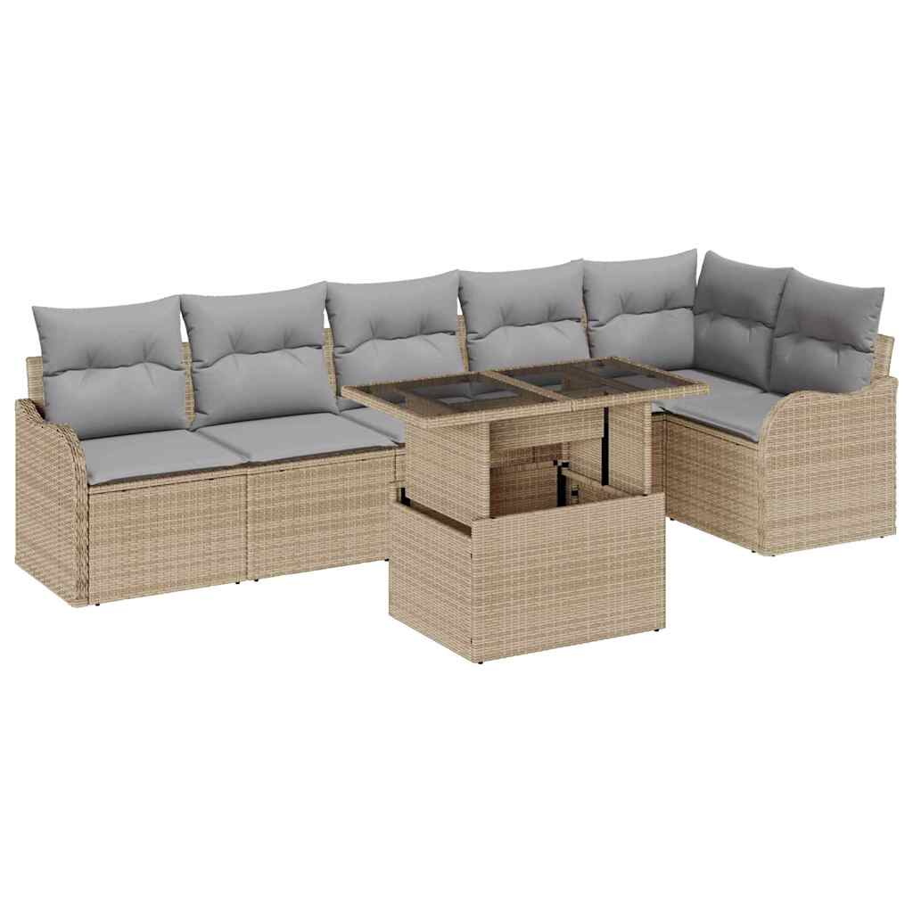 Ensemble de Canapés avec coussin 7 pcs Beige Poly rotin