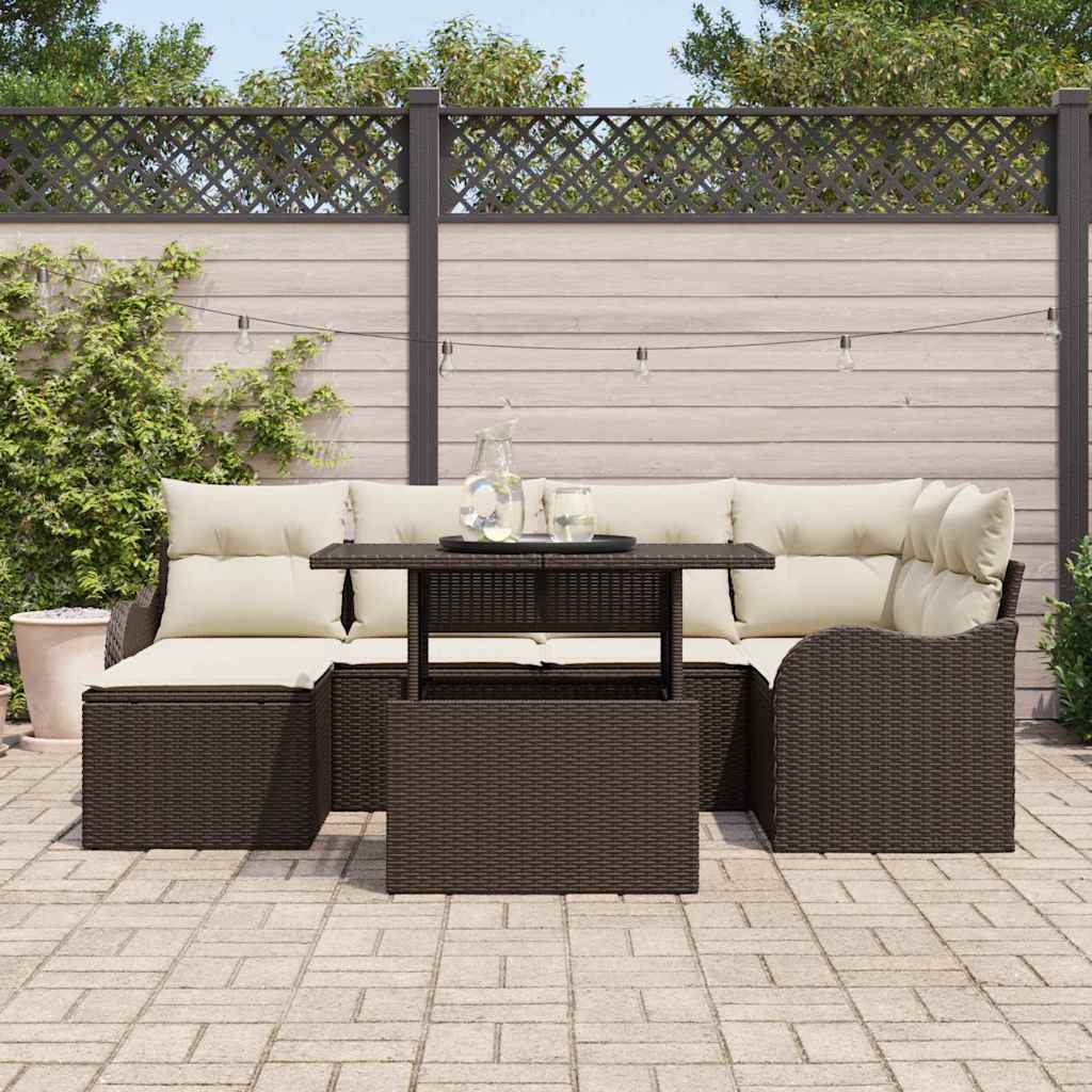 Ensemble de canapé de jardin 7 pcs Marron Poly rotin