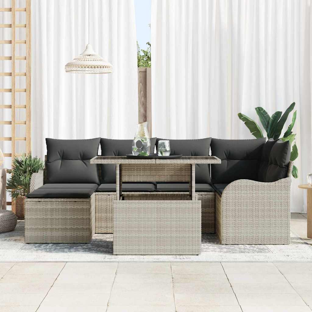 Ensemble de canapé de jardin 7 pcs Gris clair Poly rotin