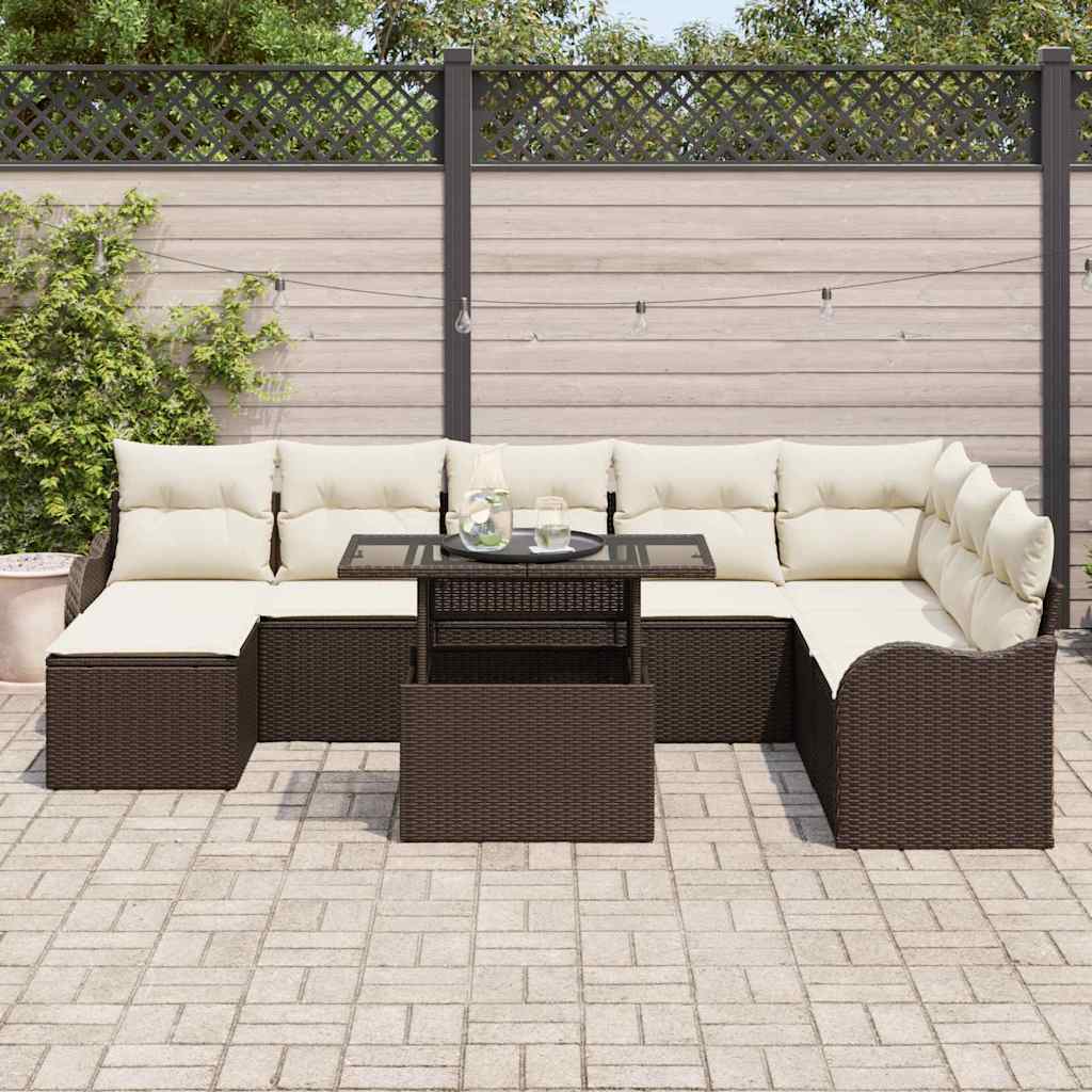 Ensemble de canapé de jardin 9 pcs Marron Poly rotin