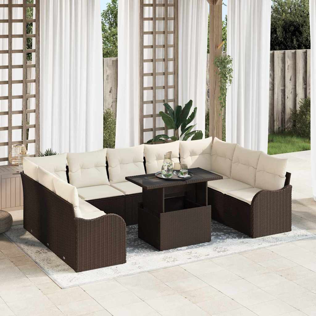 Ensemble de canapé de jardin 10 pcs Marron Poly rotin