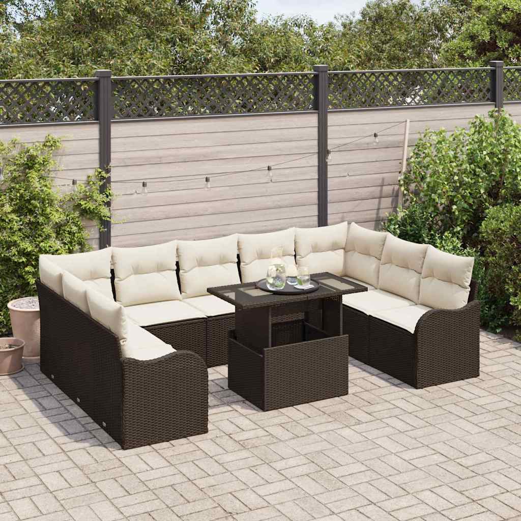 Ensemble de canapé de jardin 10 pcs Marron Poly rotin