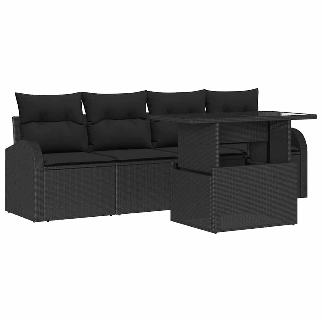 Ensemble de canapé de jardin avec coussin 5 pcs Noir Poly rotin