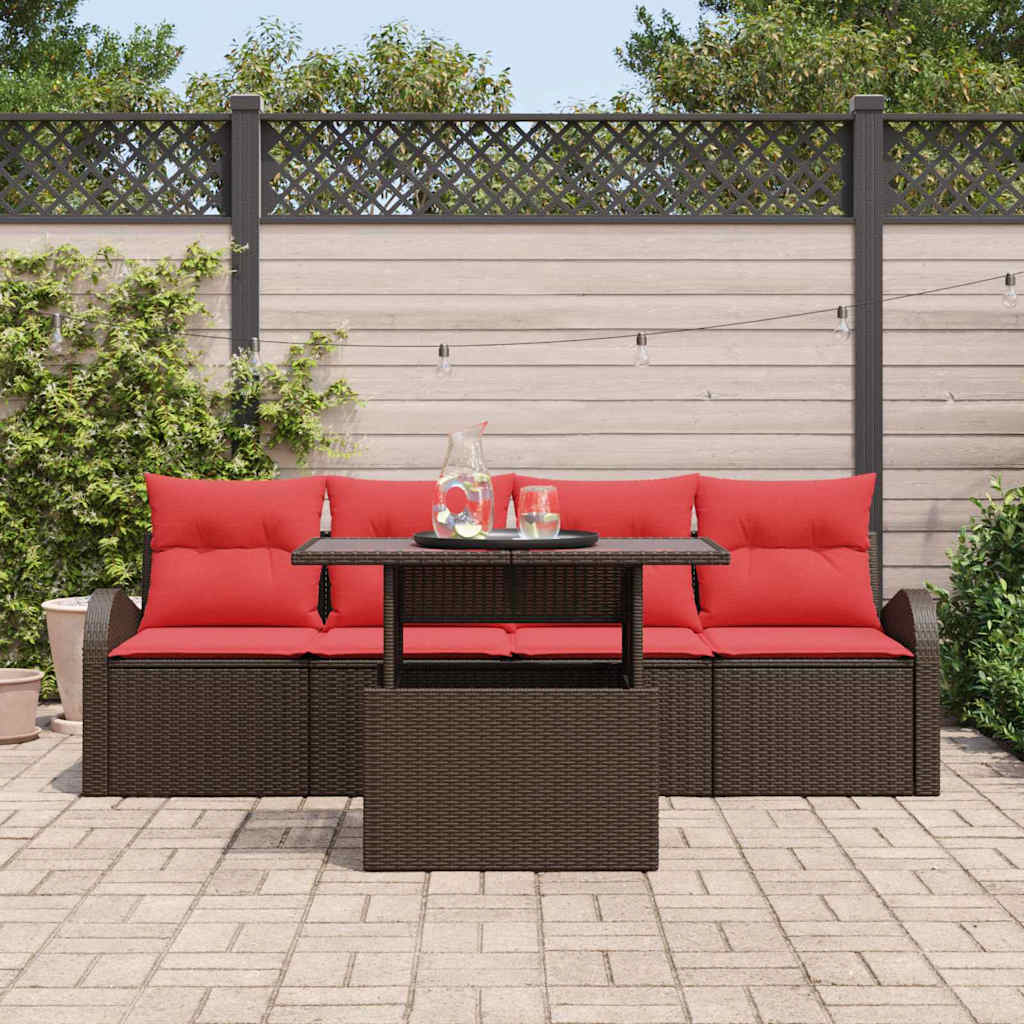 Ensemble de canapé de jardin 5 pcs Marron polyrotin