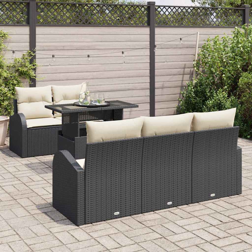 Ensemble de canapé de jardin 6 pc Noir polyrotin