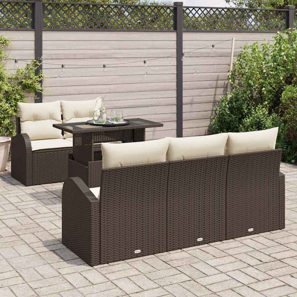 Ensemble de canapé de jardin 6 pcs Marron polyrotin