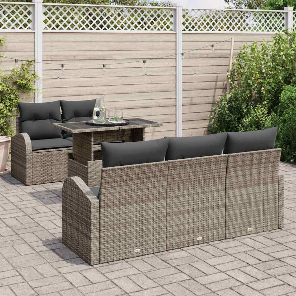 Ensemble de canapé de jardin avec coussin 6 pcs Gris polyrotin
