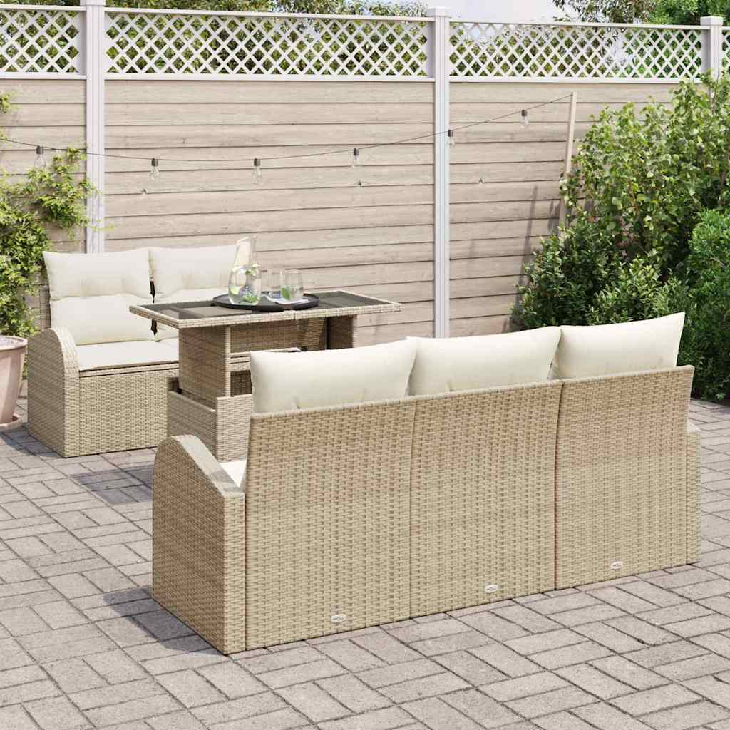 Ensemble de canapé de jardin avec coussin 6 pcs Beige polyrotin