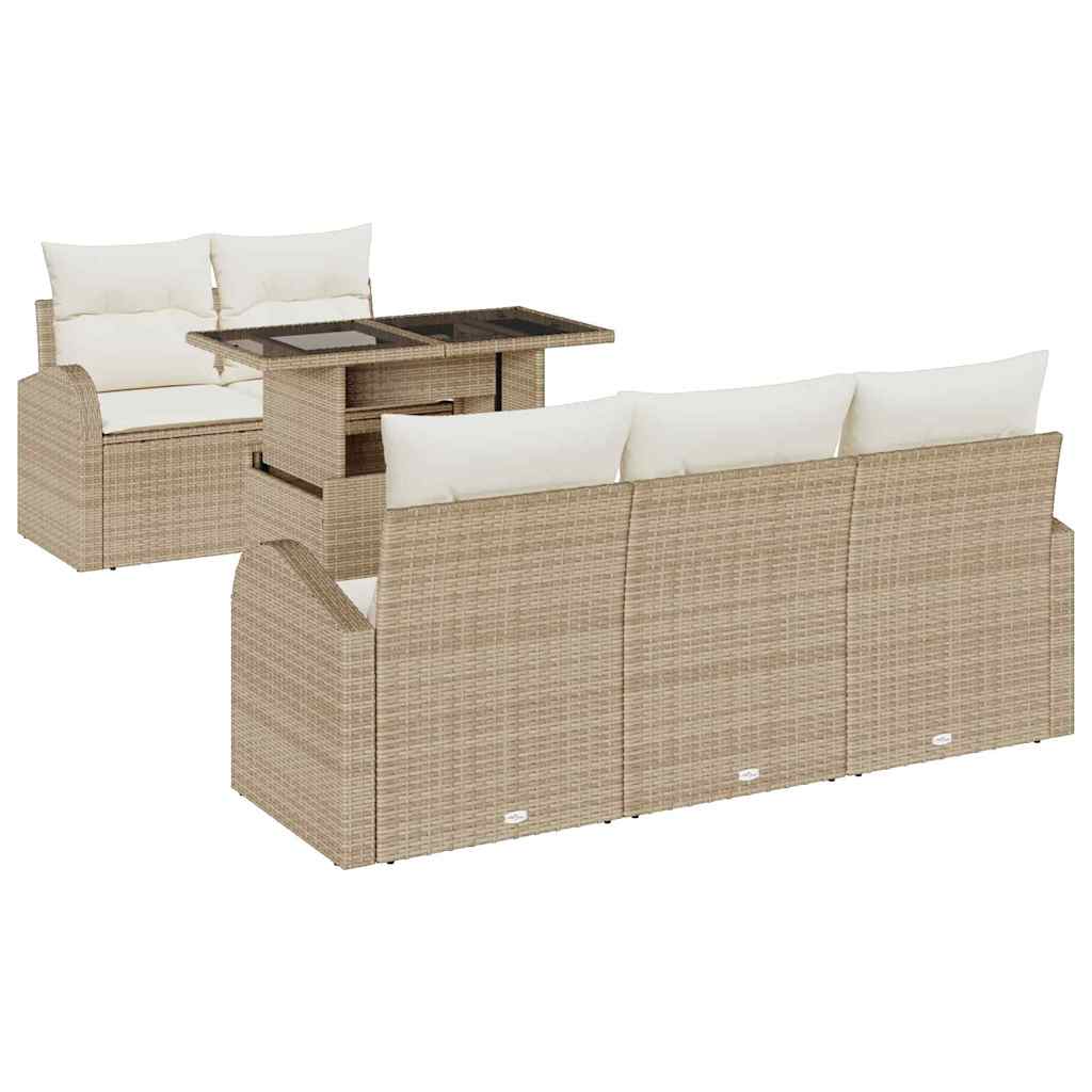 Ensemble de canapé de jardin avec coussin 6 pcs Beige polyrotin