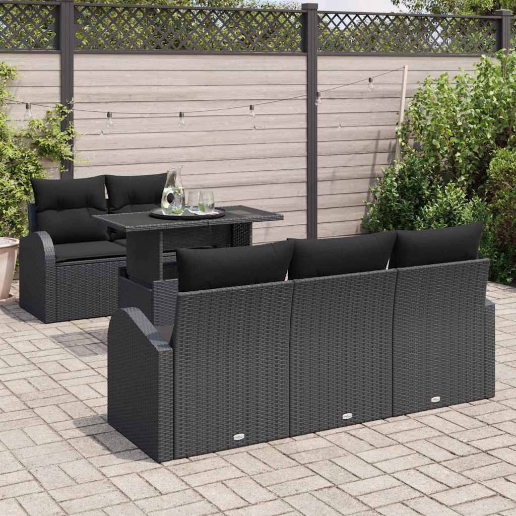 Ensemble de canapé de jardin avec coussin 6 pcs Noir polyrotin