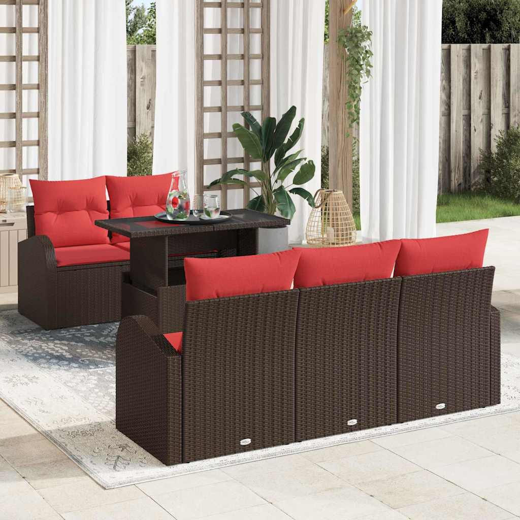 Ensemble de canapé de jardin 6 pcs Marron polyrotin