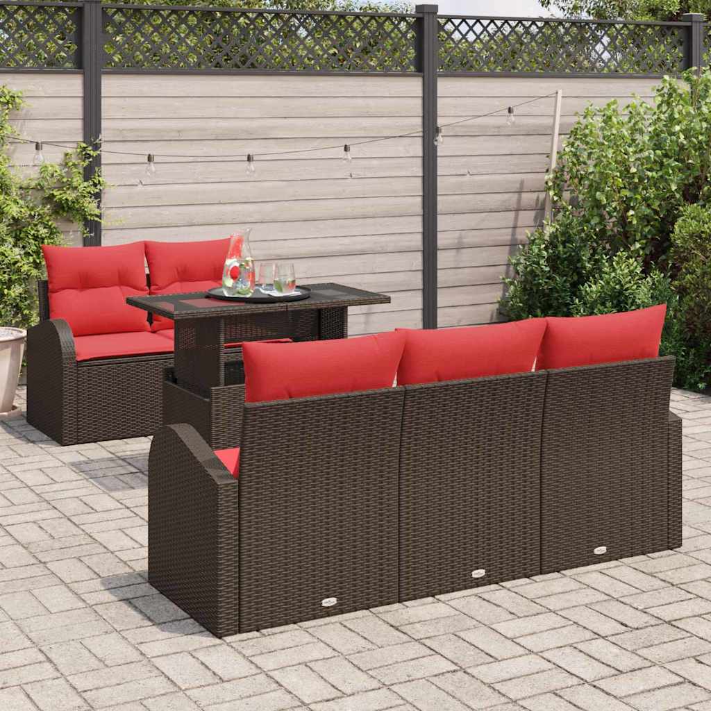 Ensemble de canapé de jardin 6 pcs Marron polyrotin