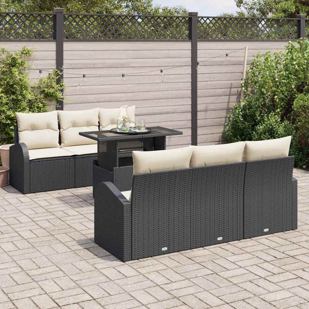 Ensemble de canapé de jardin avec coussin 7 pcs Noir Poly rotin