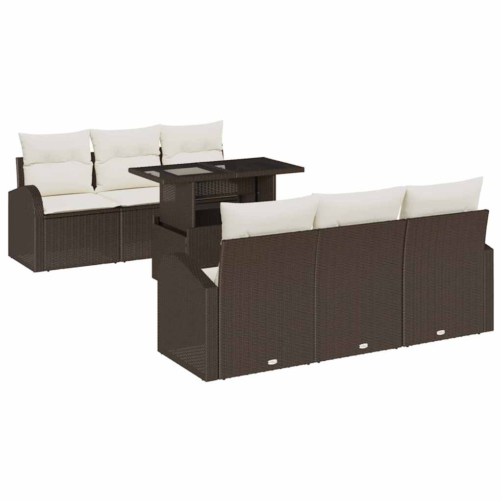 Ensemble de canapé de jardin 7 pcs Marron Poly rotin