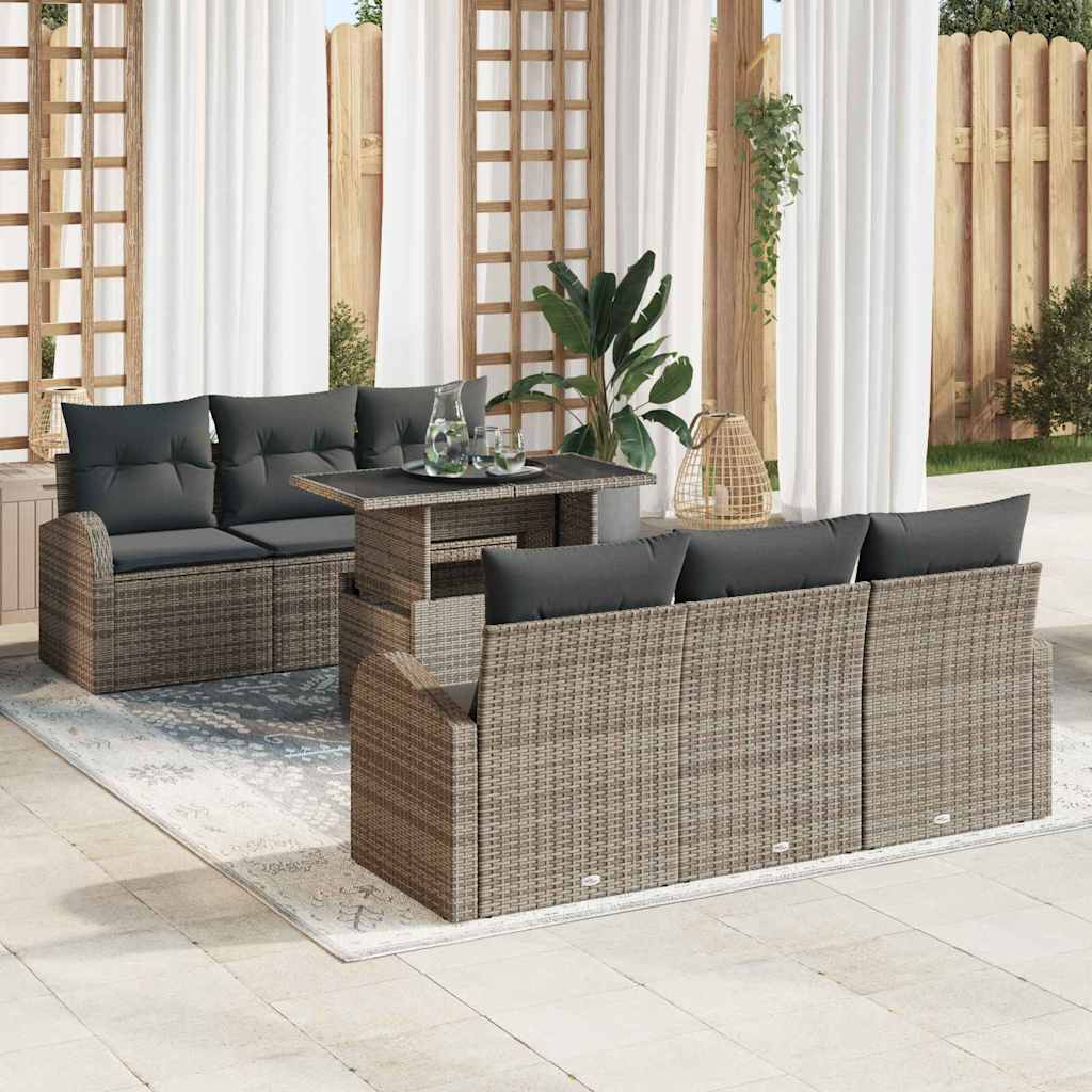 Ensemble de canapé de jardin avec coussin 7 pcs Gris Poly rotin