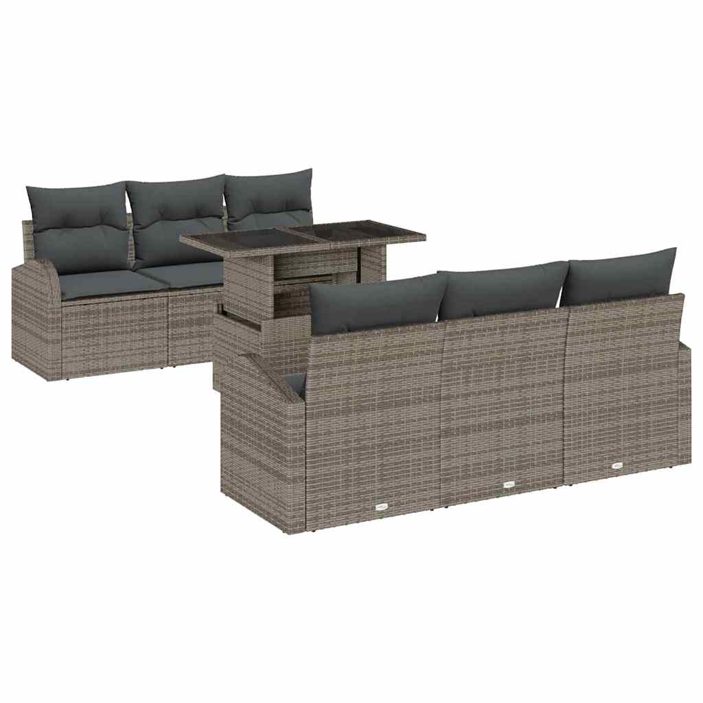 Ensemble de canapé de jardin avec coussin 7 pcs Gris Poly rotin