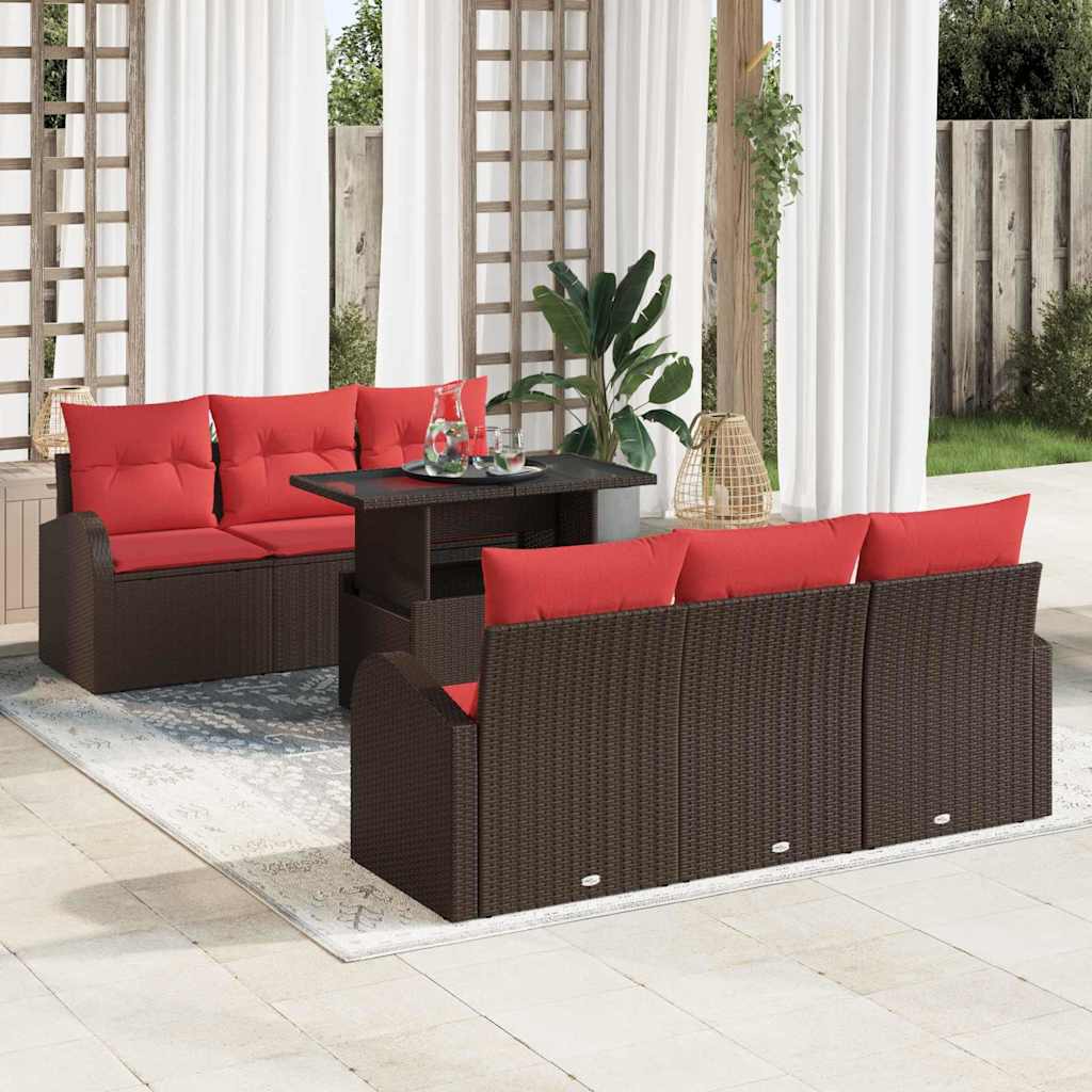 Ensemble de canapé de jardin 7 pcs Marron Poly rotin