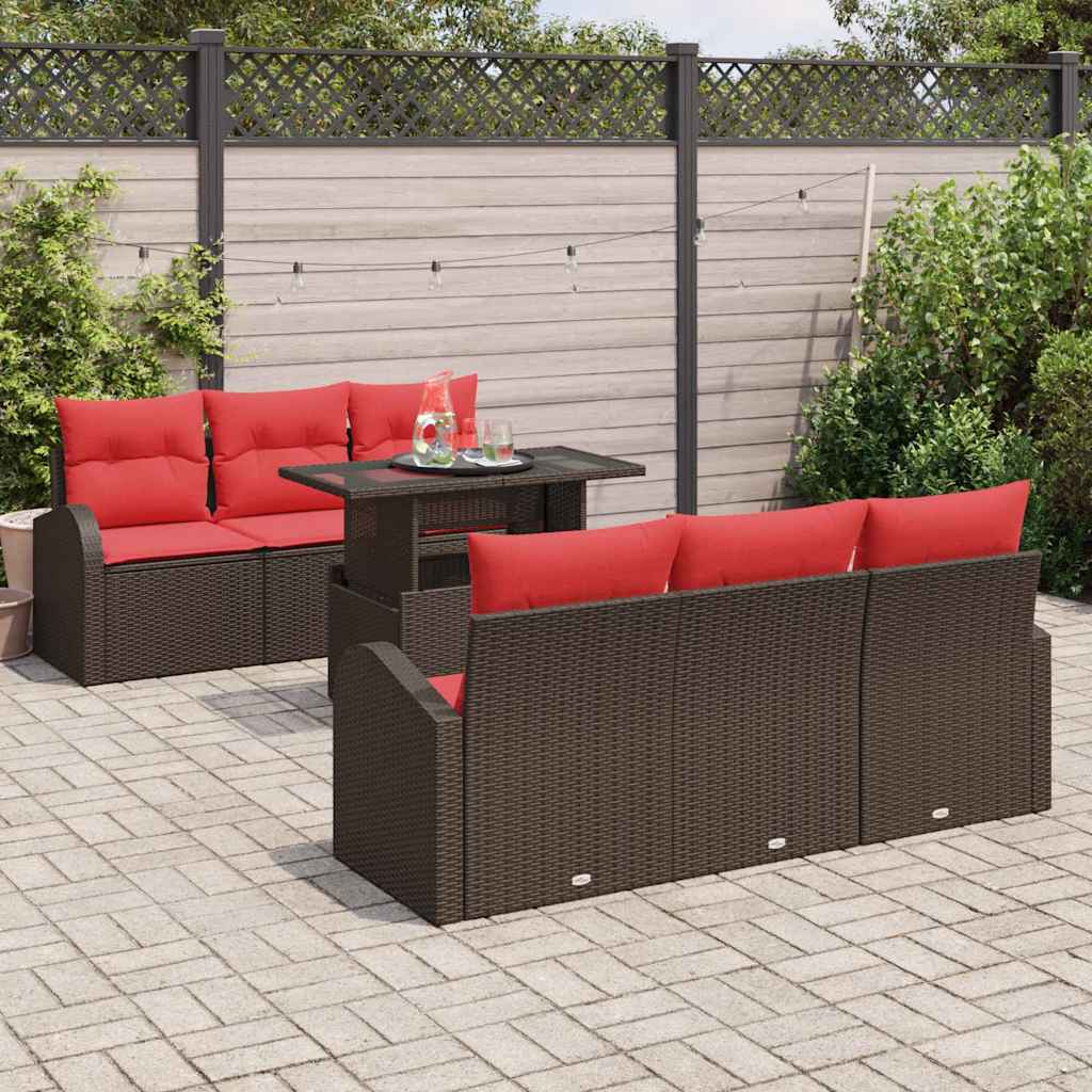 Ensemble de canapé de jardin 7 pcs Marron Poly rotin