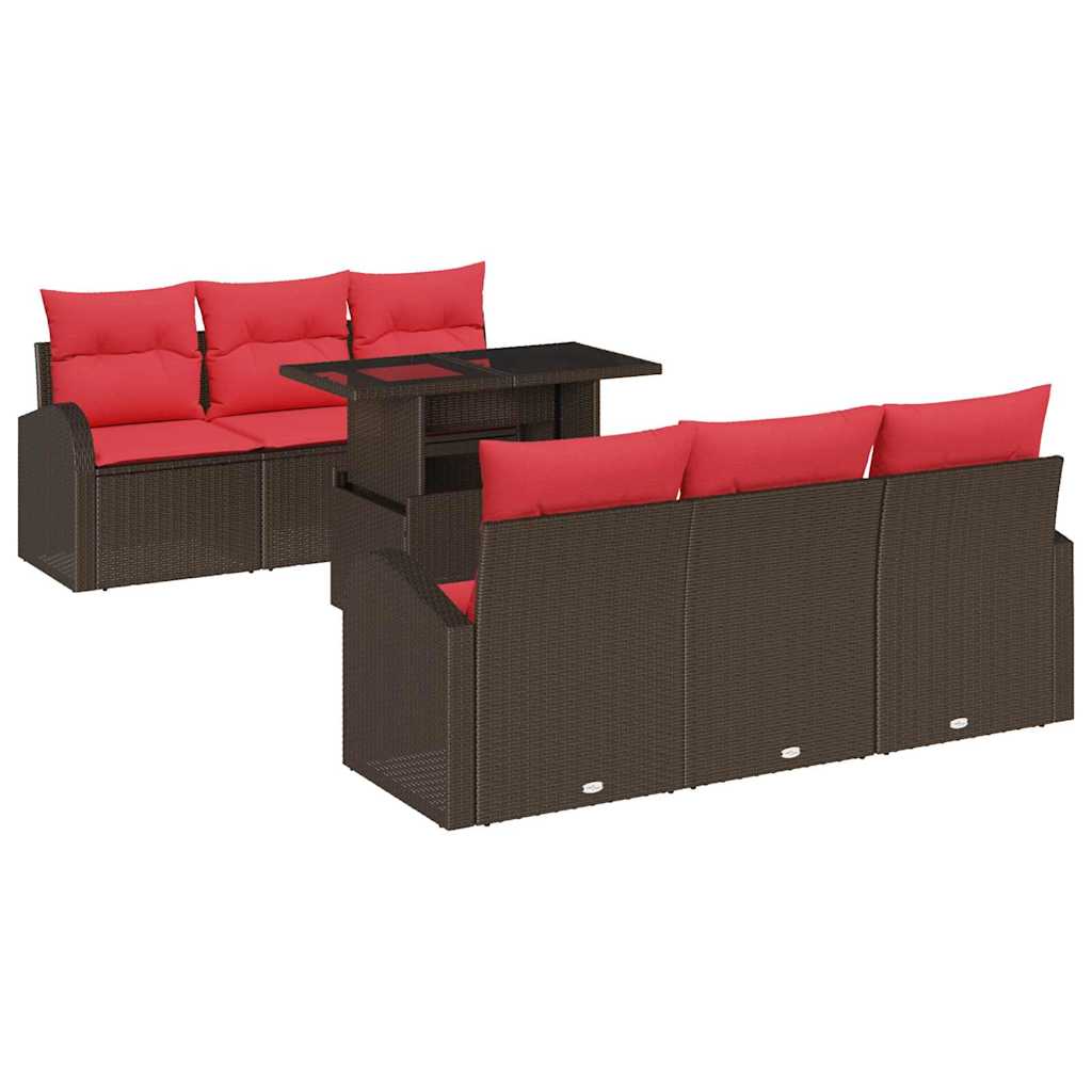 Ensemble de canapé de jardin 7 pcs Marron Poly rotin