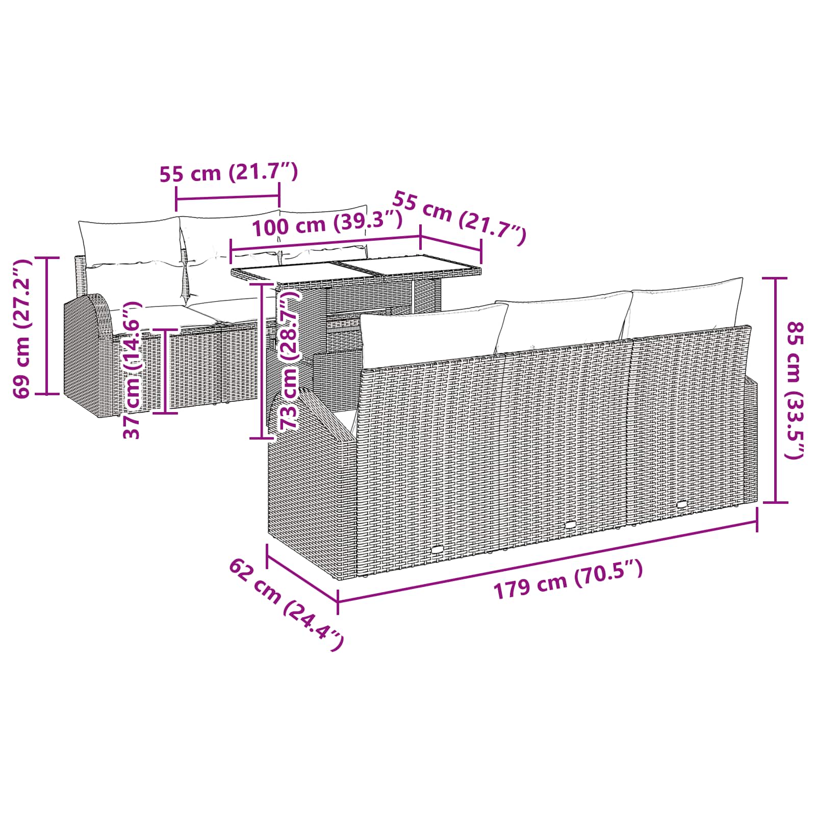 Ensemble de canapé de jardin 7 pcs Marron Poly rotin