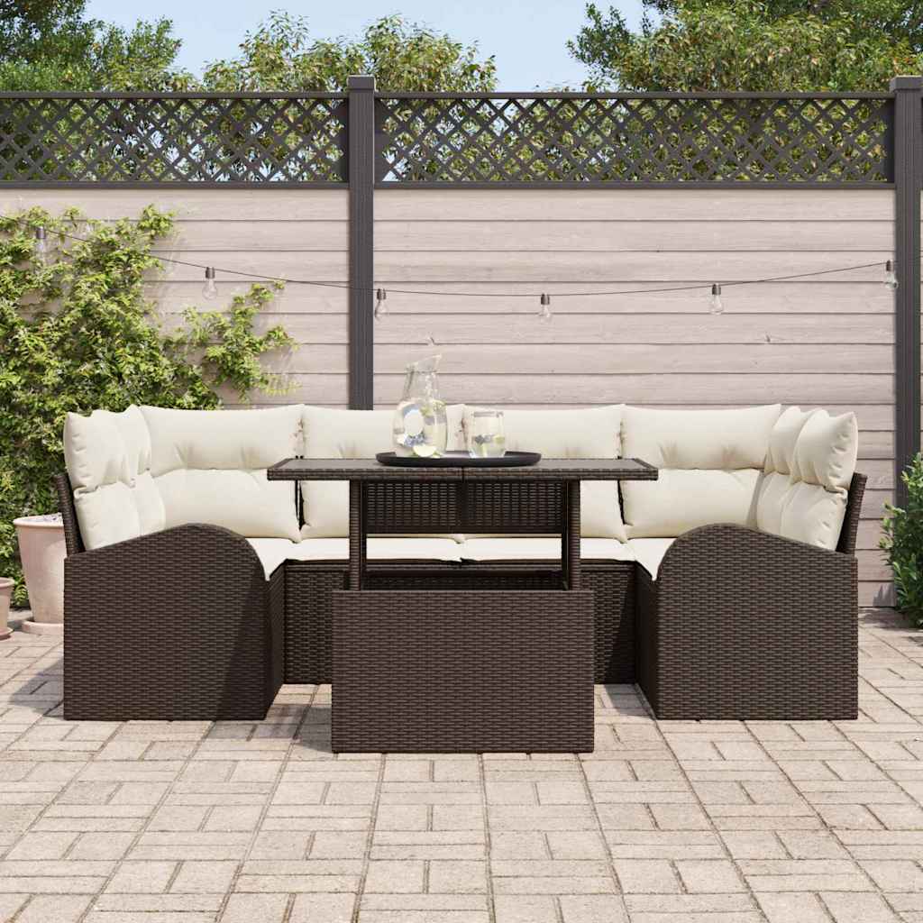 Ensemble de canapé de jardin 7 pcs Marron Poly rotin