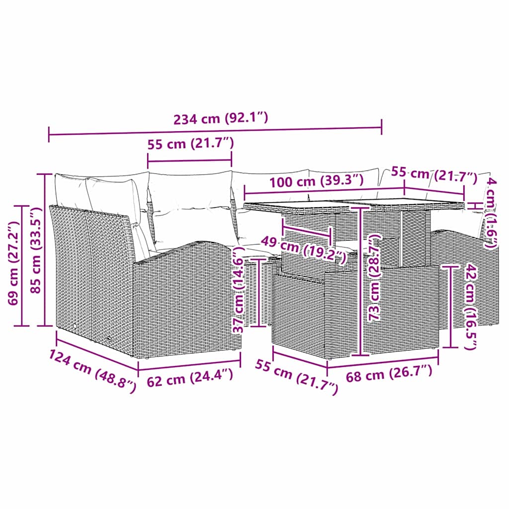 Ensemble de canapé de jardin 7 pcs Marron Poly rotin