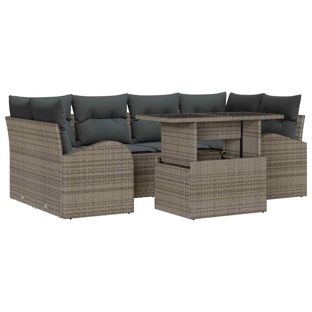 Ensemble de canapé de jardin avec coussin 7 pcs Gris Poly rotin