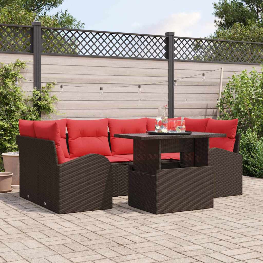 Ensemble de canapé de jardin 7 pcs Marron polyrotin