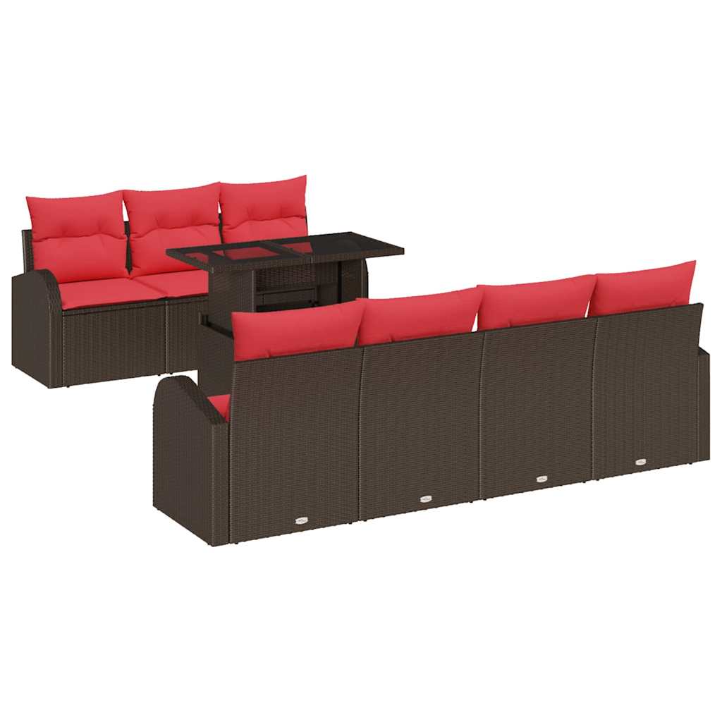 Ensemble de canapé de jardin 8 pcs Marron Poly rotin