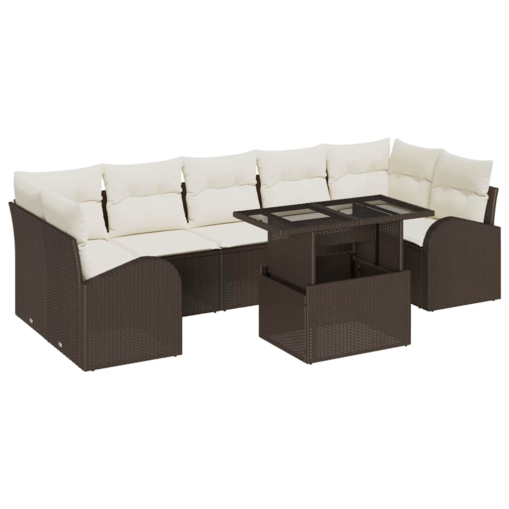 Ensemble de canapé de jardin 8 pcs Marron Poly rotin