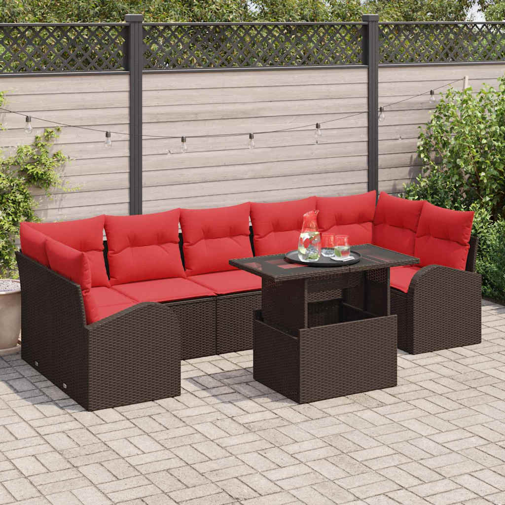 Ensemble de canapé de jardin 8 pcs Marron polyrotin