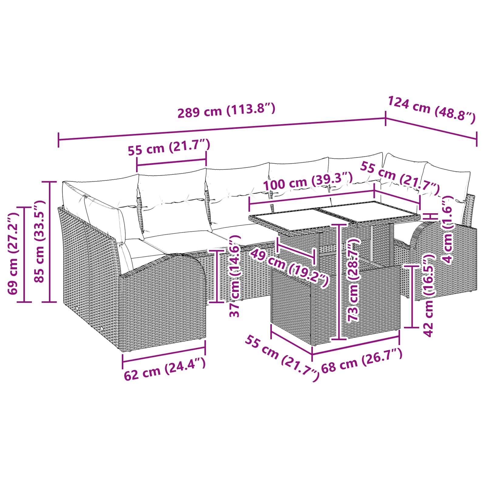 Ensemble de canapé de jardin 8 pcs Marron polyrotin