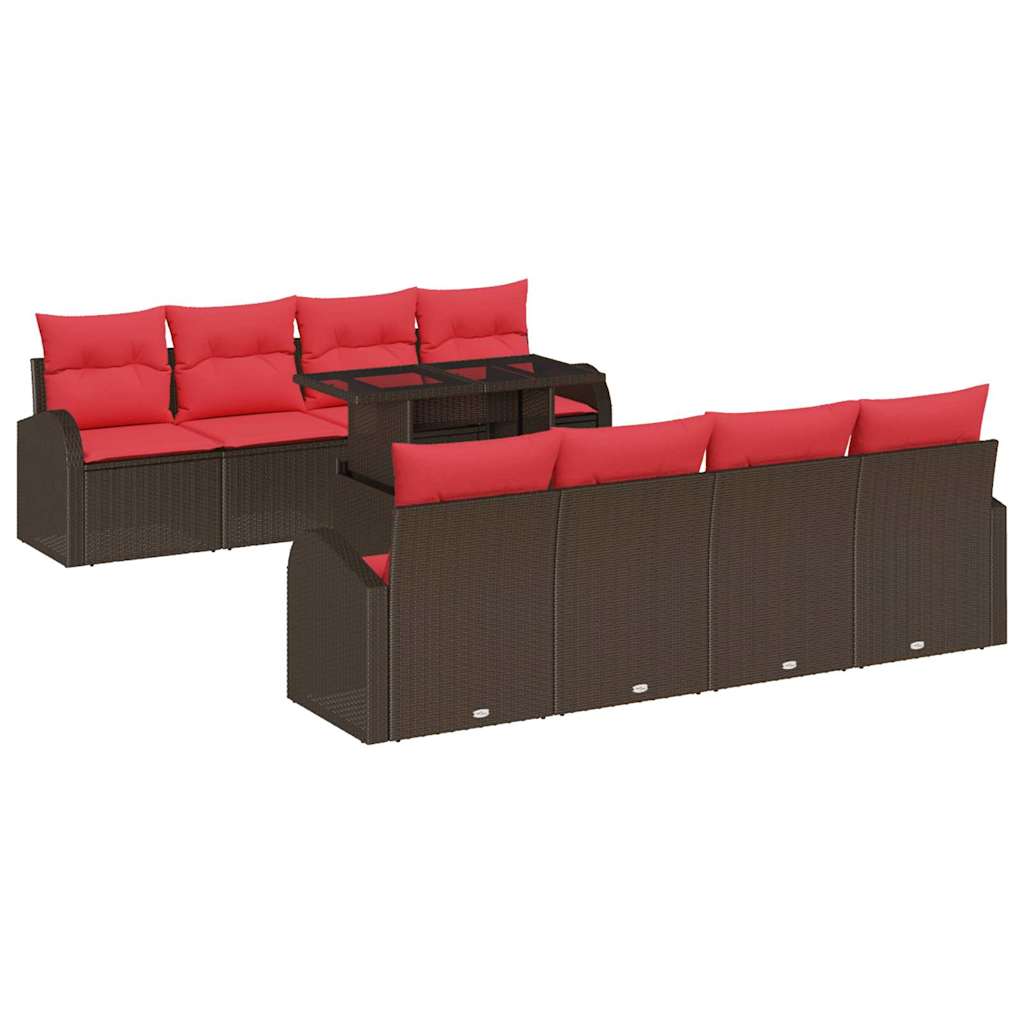 Ensemble de canapé de jardin 9 pcs Marron polyrotin