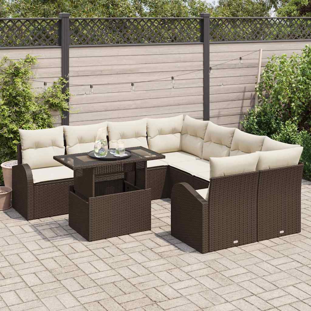 Ensemble de canapé de jardin 9 pcs Marron polyrotin