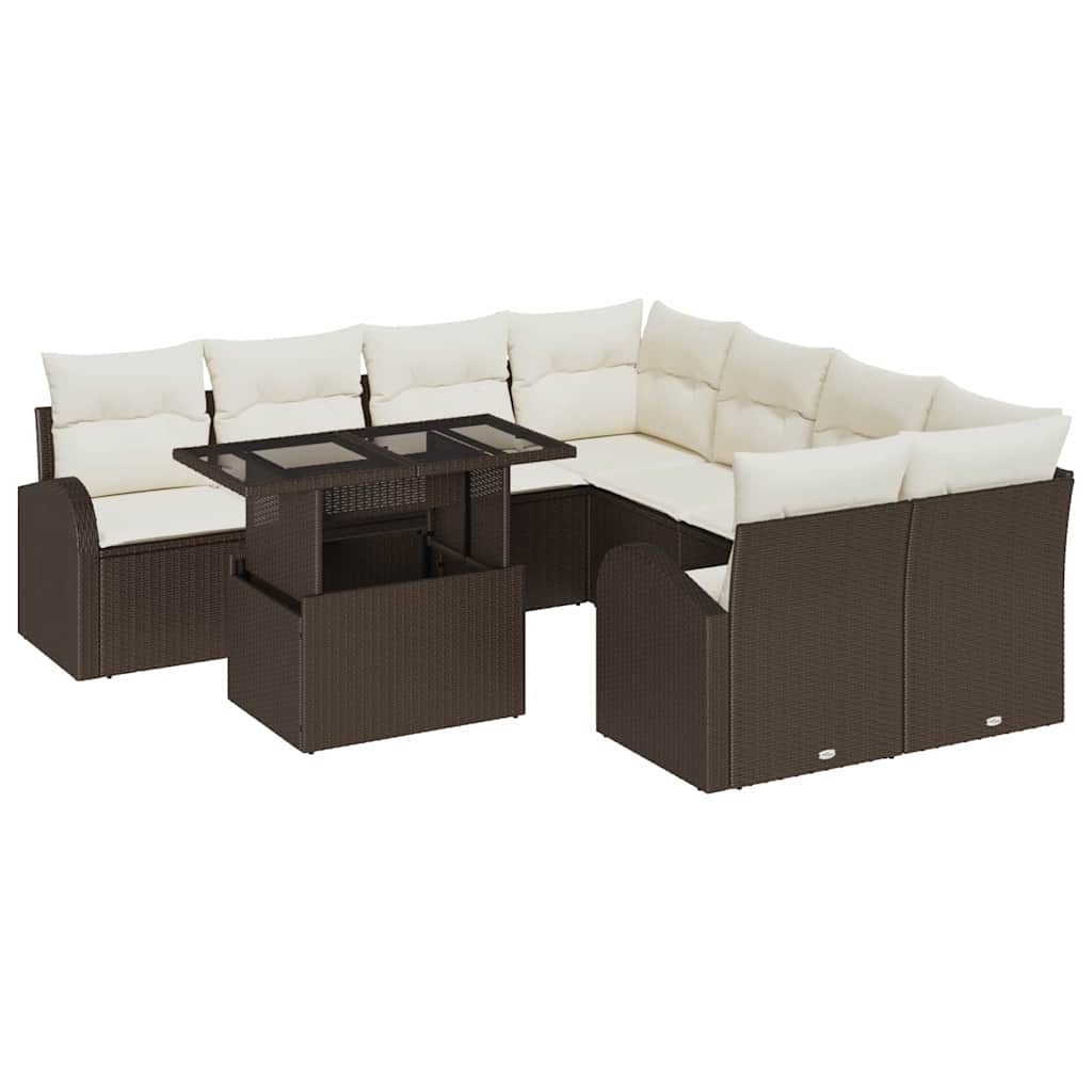 Ensemble de canapé de jardin 9 pcs Marron polyrotin