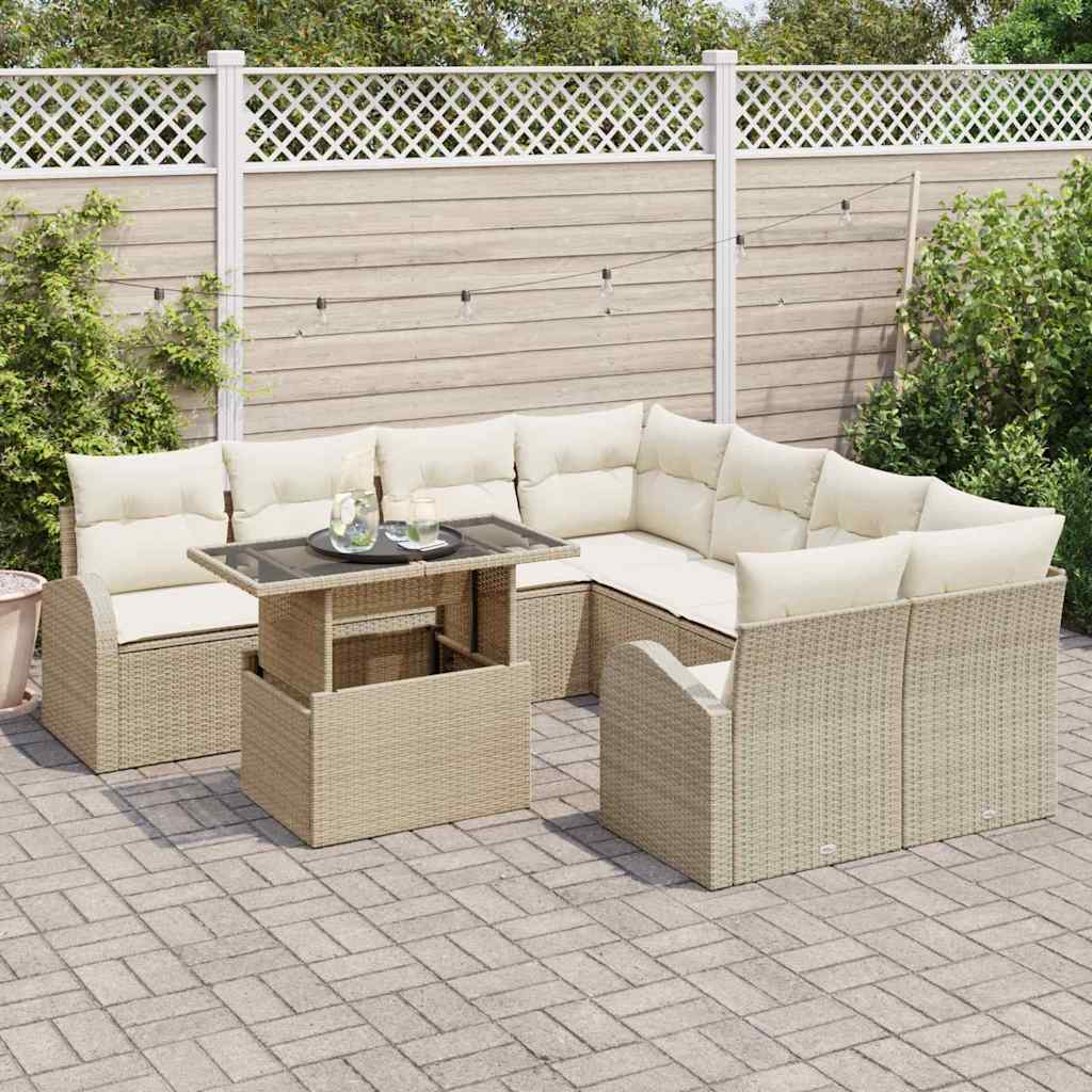Ensemble de canapé de jardin 9 pcs Beige polyrotin
