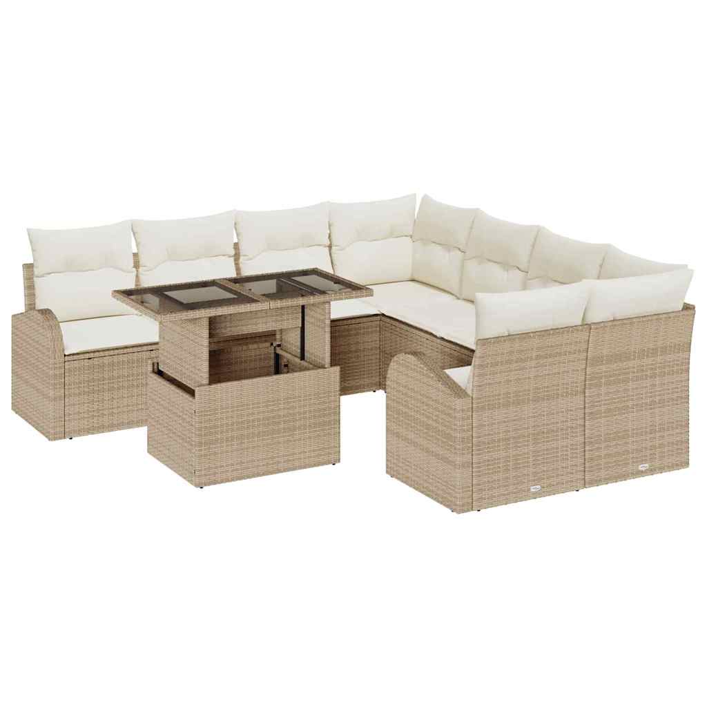Ensemble de canapé de jardin 9 pcs Beige polyrotin